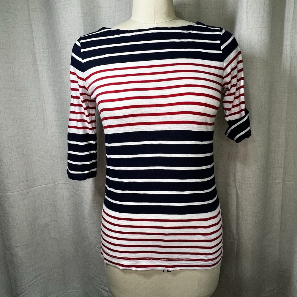 Tommy Hilfiger Red White Blue Stripped shirt Boat Neck America 4th Of July Smal1